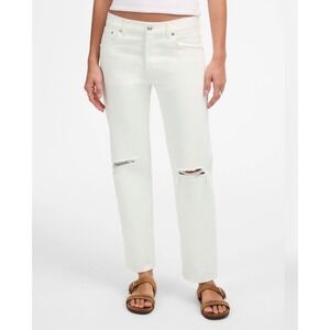Madewell Womens Tile White Dean Easy Straight Crop Jeans 25 New Distressed